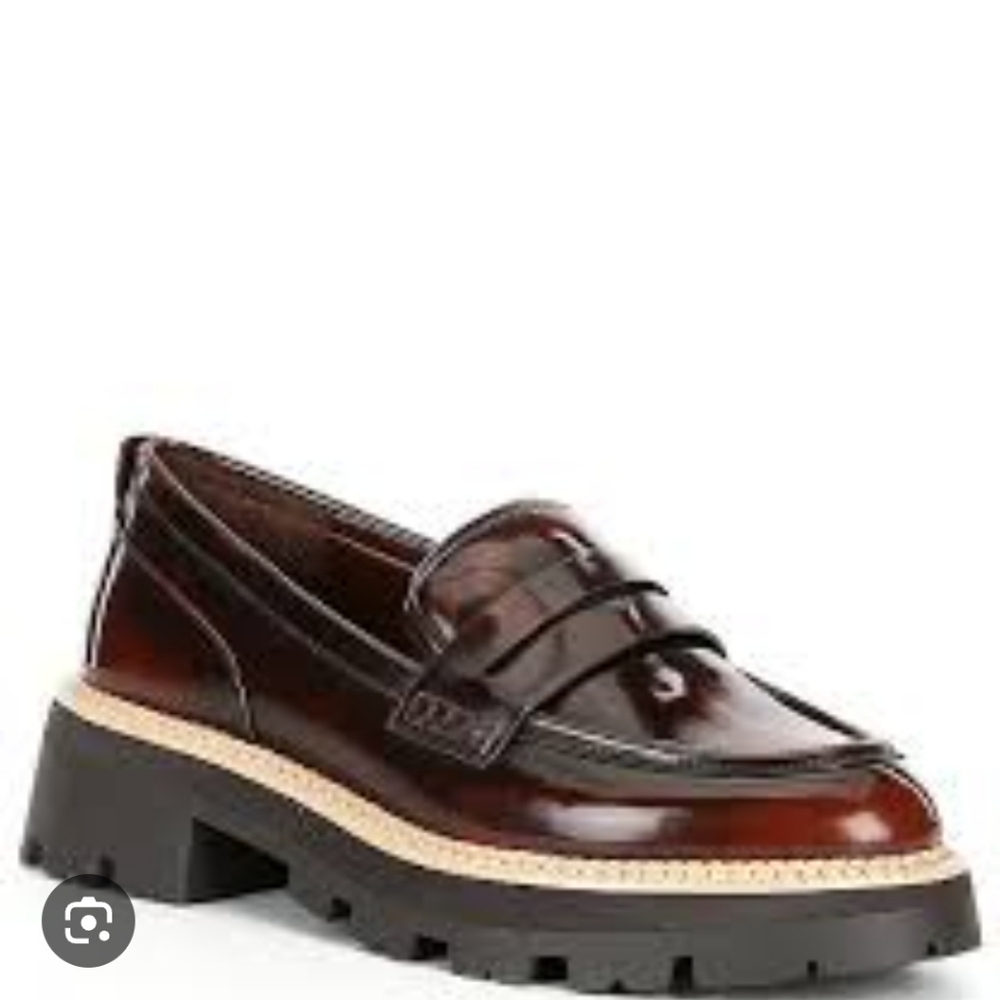Gianni Bini Women's Chunky Lug Sole Penny Loafers in Burgundy Brown